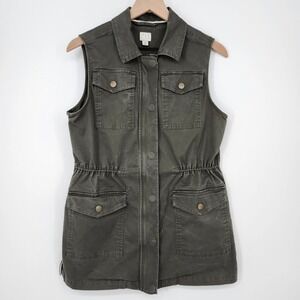A New Day Womens Utility Vest M Olive Safari Gorpcore Cargo Pockets Layering
